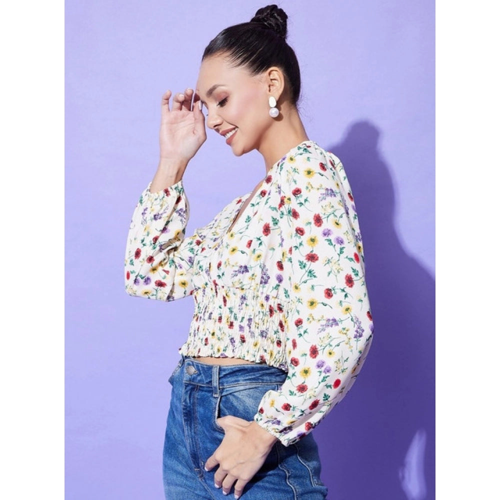 Generic Women's Polyester Floral Long Sleeves Top (Multicolor)