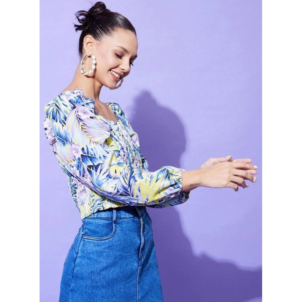 Generic Women's Polyester Floral Long Sleeves Top (Multicolor)