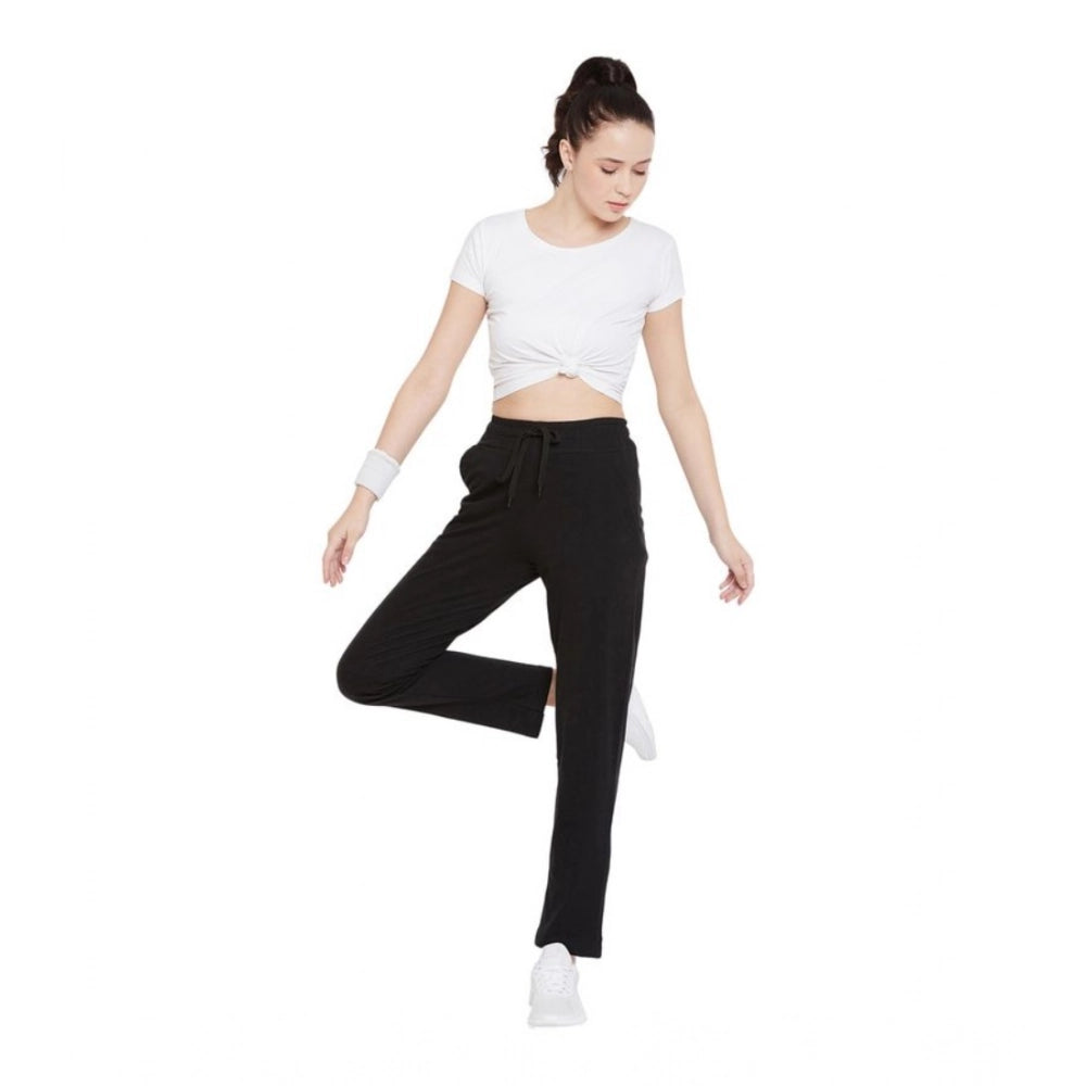 Generic Women's Cotton Solid Elasticated Track Pants (Black)
