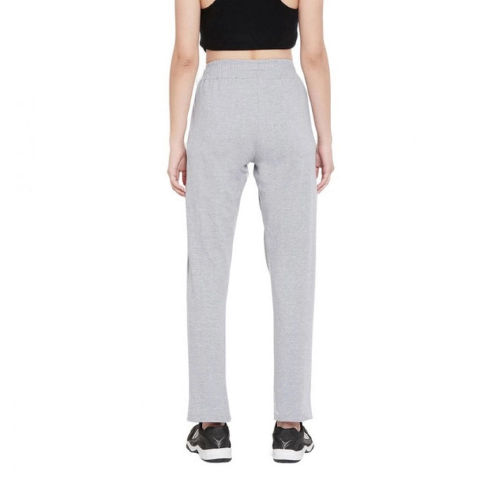 Generic Women's Cotton Solid Elasticated Track Pants (Light Grey)