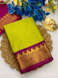 Generic Women's Cotton Silk Striped Saree With Unstitched Blouse - 5.5 Mtr (Light Green-Purple)