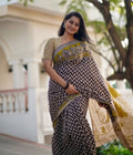 Generic Women's Linen Kalamkari Printed Saree With Unstitched Blouse - 5.5 Mtr (Purple)
