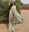 Generic Women's Linen Printed Saree With Unstitched Blouse - 5.5 Mtr (Off White)
