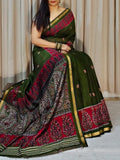 Generic Women's Linen Kalamkari Printed Saree With Unstitched Blouse - 5.5 Mtr (Green-Pink)