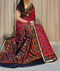Generic Women's Linen Printed Saree With Unstitched Blouse - 5.5 Mtr (Pink-Navy Blue)