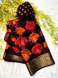 Generic Women's Dola Silk Kalamkari Floral Printed Saree With Unstitched Blouse - 5.5 Mtr (Multicolor)