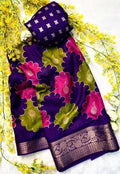 Generic Women's Dola Silk Kalamkari Floral Printed Saree With Unstitched Blouse - 5.5 Mtr (Multicolor)